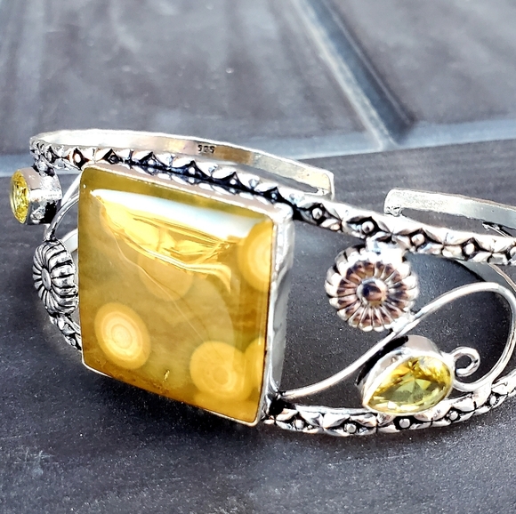 New Ocean Jasper & Citrine 925 Silver Bracelet. - Picture 13 of 16